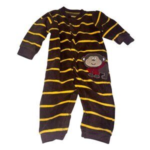 Carters Brown & Yellow Striped Monkey Fleece Baby Onesie 6M